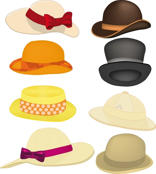 Ensemble complet de chapeaux, coiffures — Image vectorielle