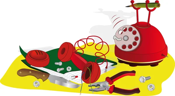 Czerwony telefon uszkodzony — Wektor stockowy