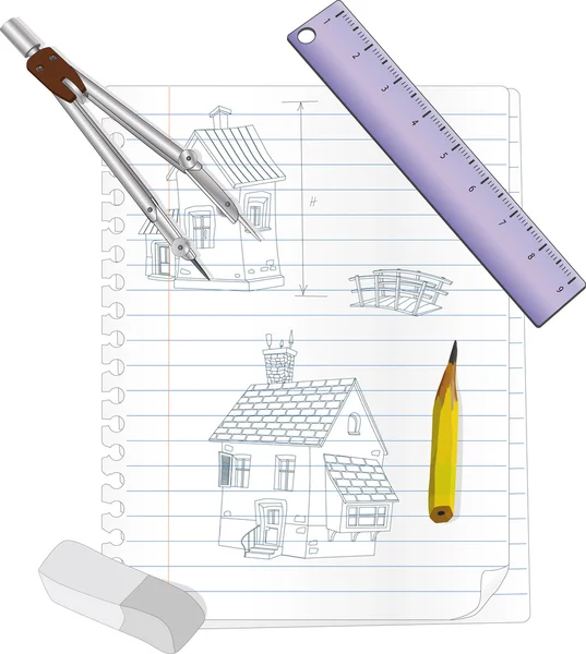 Arkitektoniska skiss av huset — Stock vektor