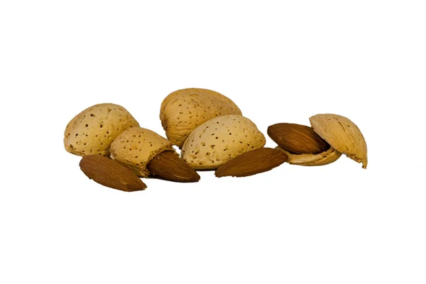 Almonds in shell and kernels — Stock Photo, Image