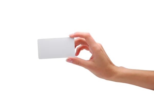 Mão segurando cartão de visita em branco — Fotografia de Stock