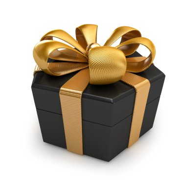 Black box with a gold ribbon clipart