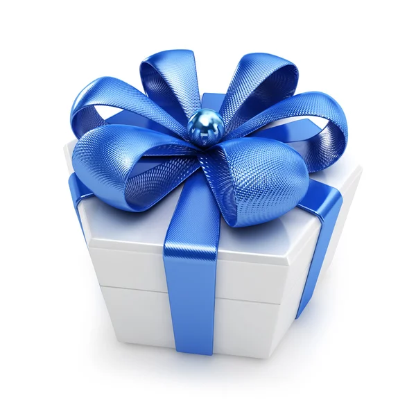 Box with a blue ribbon — Stock Photo, Image