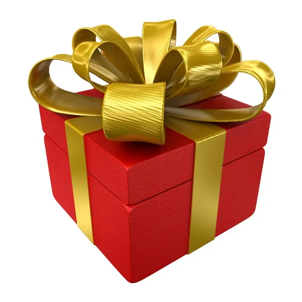 Present red box with gold ribbon — Stock Photo, Image