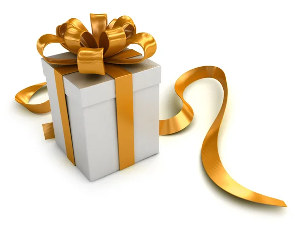 Present box with gold ribbon — Stock Photo, Image