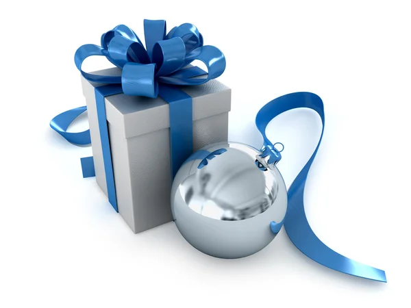 Caixa de presente branco com fita azul — Fotografia de Stock