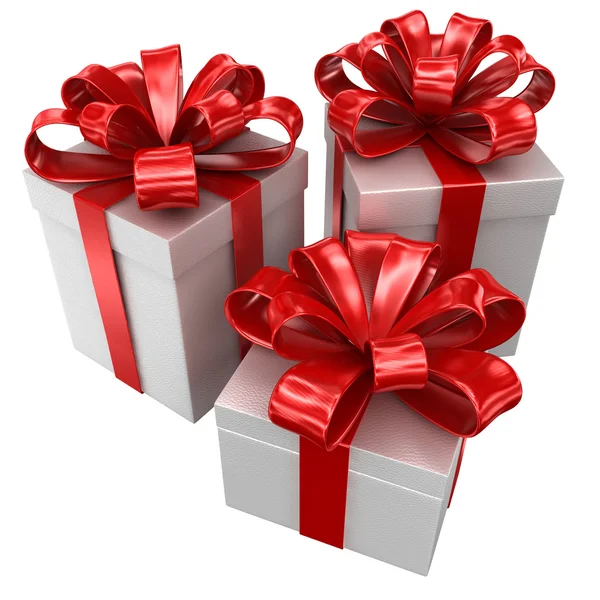 Three boxes with a red ribbon — Stock Photo, Image