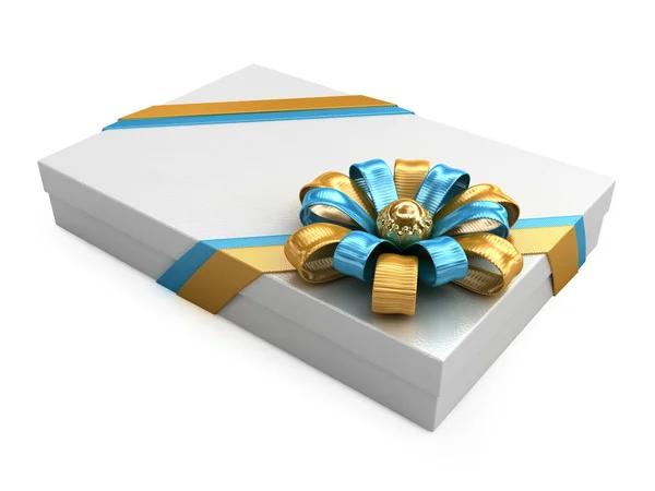 White present box with ribbons — Stock Photo, Image