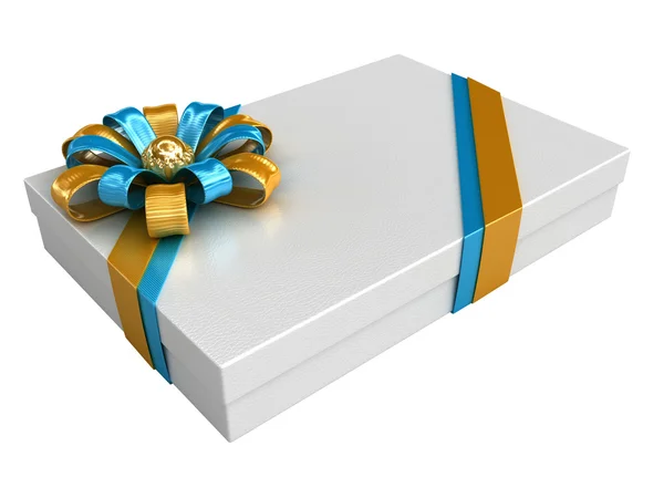 White present box with ribbons — Stock Photo, Image