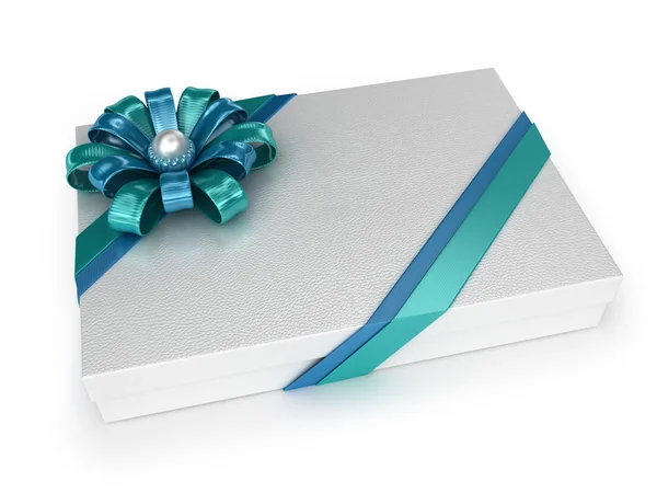 Caja regalo blanca con cintas — Foto de Stock