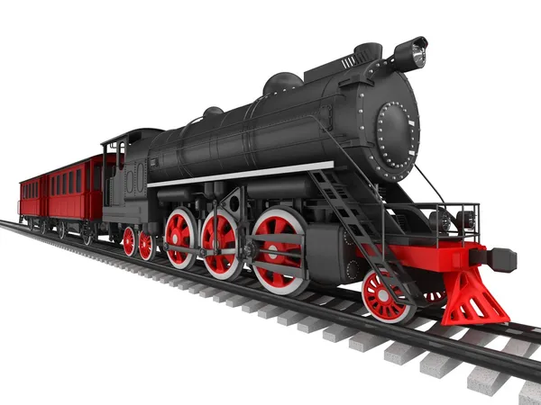 Steam locomotive with red car — Stock Photo, Image