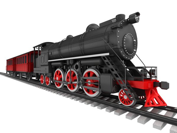 Steam locomotive with red car