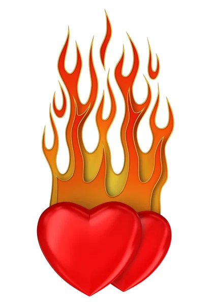 Brændende hjerter 3d - Stock-foto