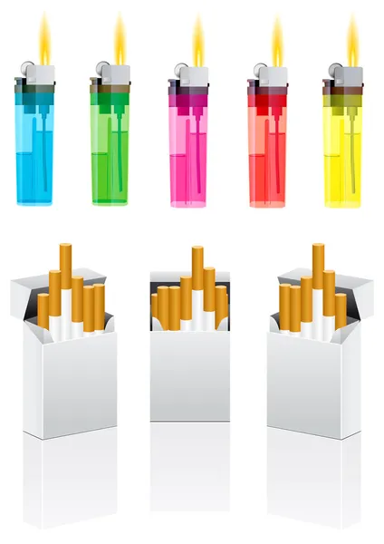 Vector cigarettes and cigarette lighter — Stock Vector