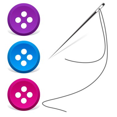 Sewing needle and thread with buttons - clipart