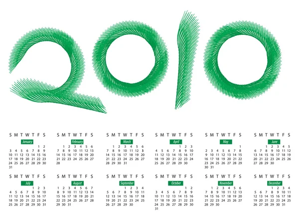 Calendario per l'anno 2010 in formato vettoriale — Vettoriale Stock