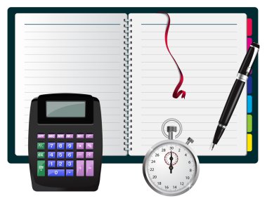 Vector note with calculator, pen and sto clipart
