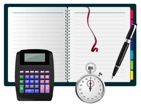 Vektor Megjegyzés, számológép, toll és sto — Stock Vector