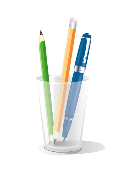 Glass with pencils and pen — Stock Vector