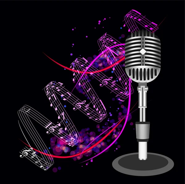 Magnifique microphone vectoriel noir rétro — Image vectorielle