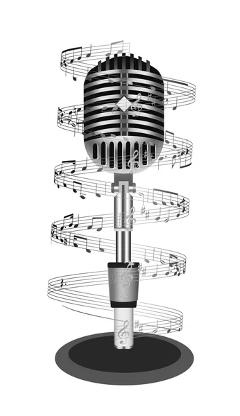 Microfone de vetor preto retro bonito — Vetor de Stock