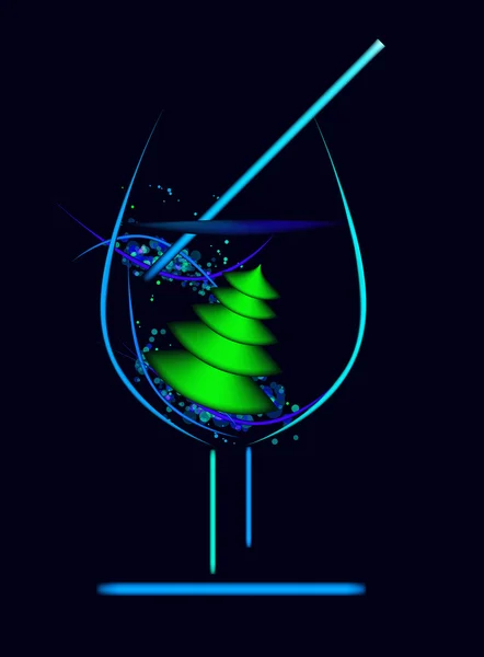 新年のツリーを持つベクトル ガラス — ストックベクタ