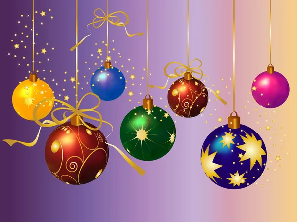 Різдвяні кульки з золотими стрічками — стоковий вектор