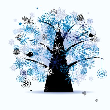 Winter tree, snowflakes. Christmas holid clipart