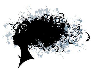 Floral hairstyle, woman face silhouette