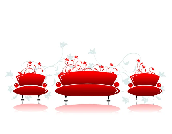 Sofá e poltrona vermelho design — Vetor de Stock
