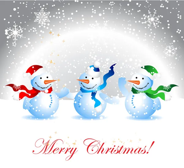 Karácsonyi üdvözlőlap, hóember — Stock Vector