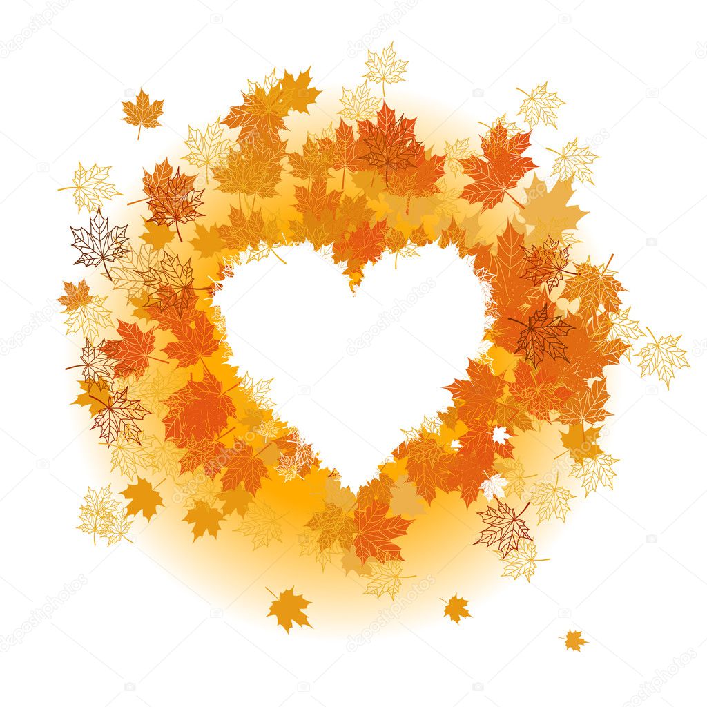 Autumn leaf: heart shape. Place for your