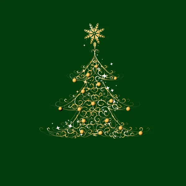 Christmas tree, golden ornament — Stock Vector