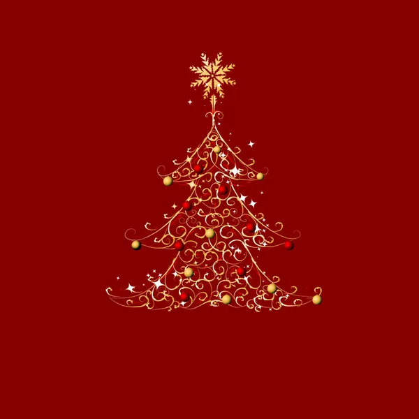 クリスマスツリー、黄金の飾り — ストックベクタ