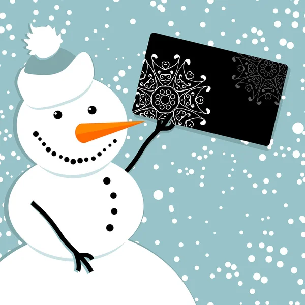 Boneco de neve feliz com cartão de crédito —  Vetores de Stock