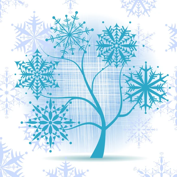 Kış ağaç, kar taneleri — Stok Vektör