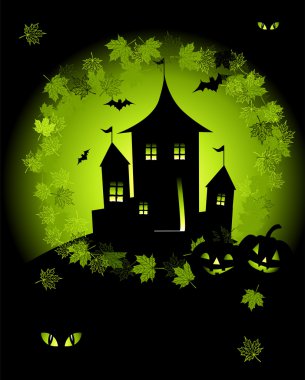 Halloween night holiday, house on hill clipart