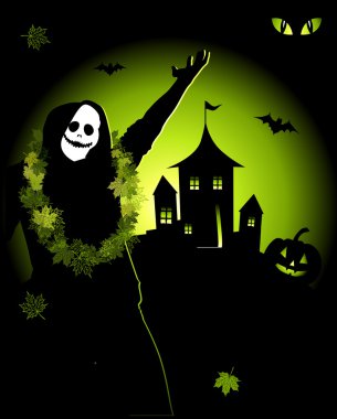 Halloween night holiday, house on hill clipart