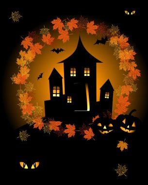 Halloween night holiday, house on hill clipart