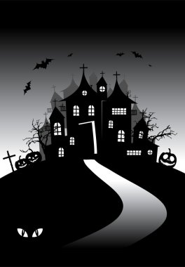 Halloween night holiday, house on hill clipart