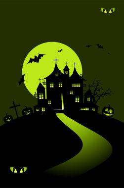 Halloween night holiday, house on hill clipart