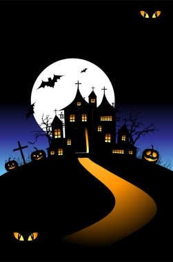 Halloween night holiday, house on hill clipart