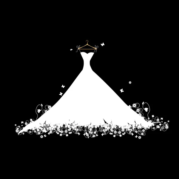 Bruiloft jurk wit op zwart — Stockvector
