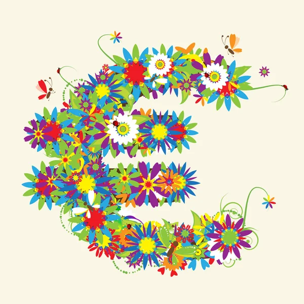 Euro signe. Conception florale . — Image vectorielle