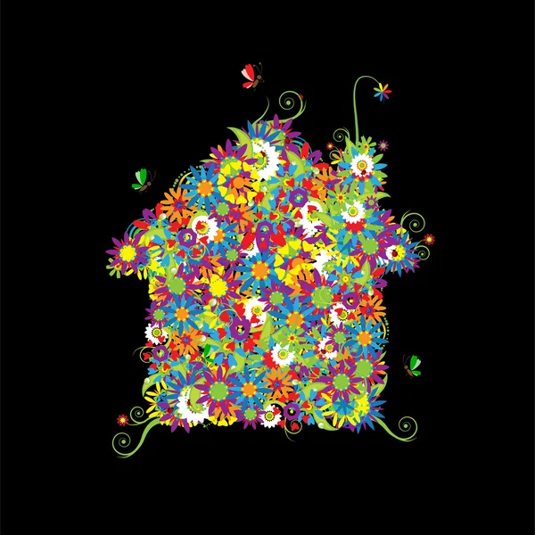 Floral house shape. — Stock Vector