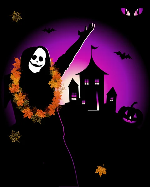 Vacances de nuit d'Halloween, maison sur colline — Image vectorielle
