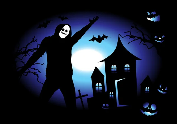 Halloween wakacje noc, Dom na wzgórzu — Wektor stockowy