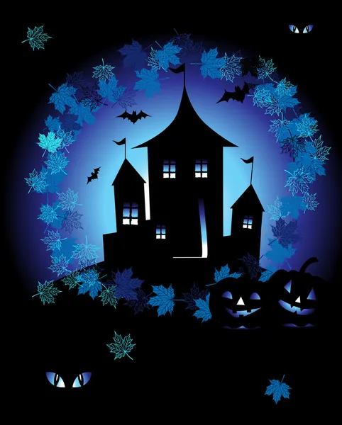 Éjszakai ünnep, halloween ház a hegyen — Stock Vector