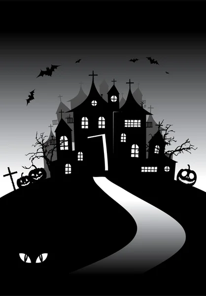 Halloween notte di vacanza, casa sulla collina — Vettoriale Stock