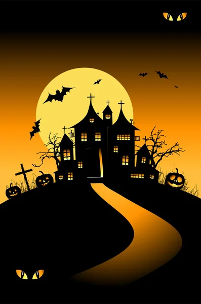 Noche de Halloween vacaciones, casa en la colina — Archivo Imágenes Vectoriales